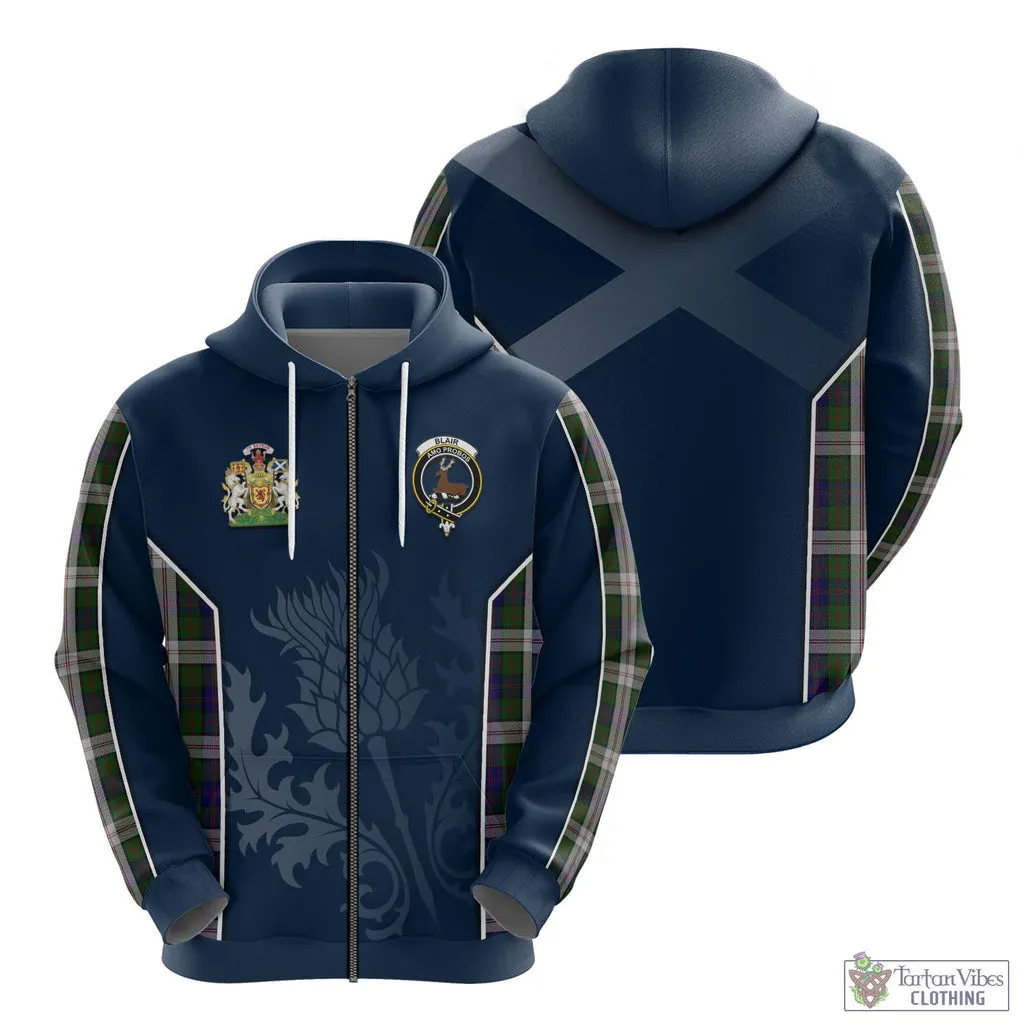 Blair Dress Tartan Hoodie with Family Crest and Scottish Thistle Vibes Sport Style