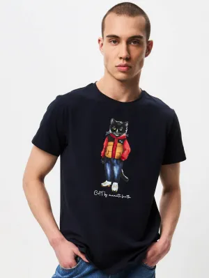 Blue Printed T-shirt SPORT CASUAL CAT
