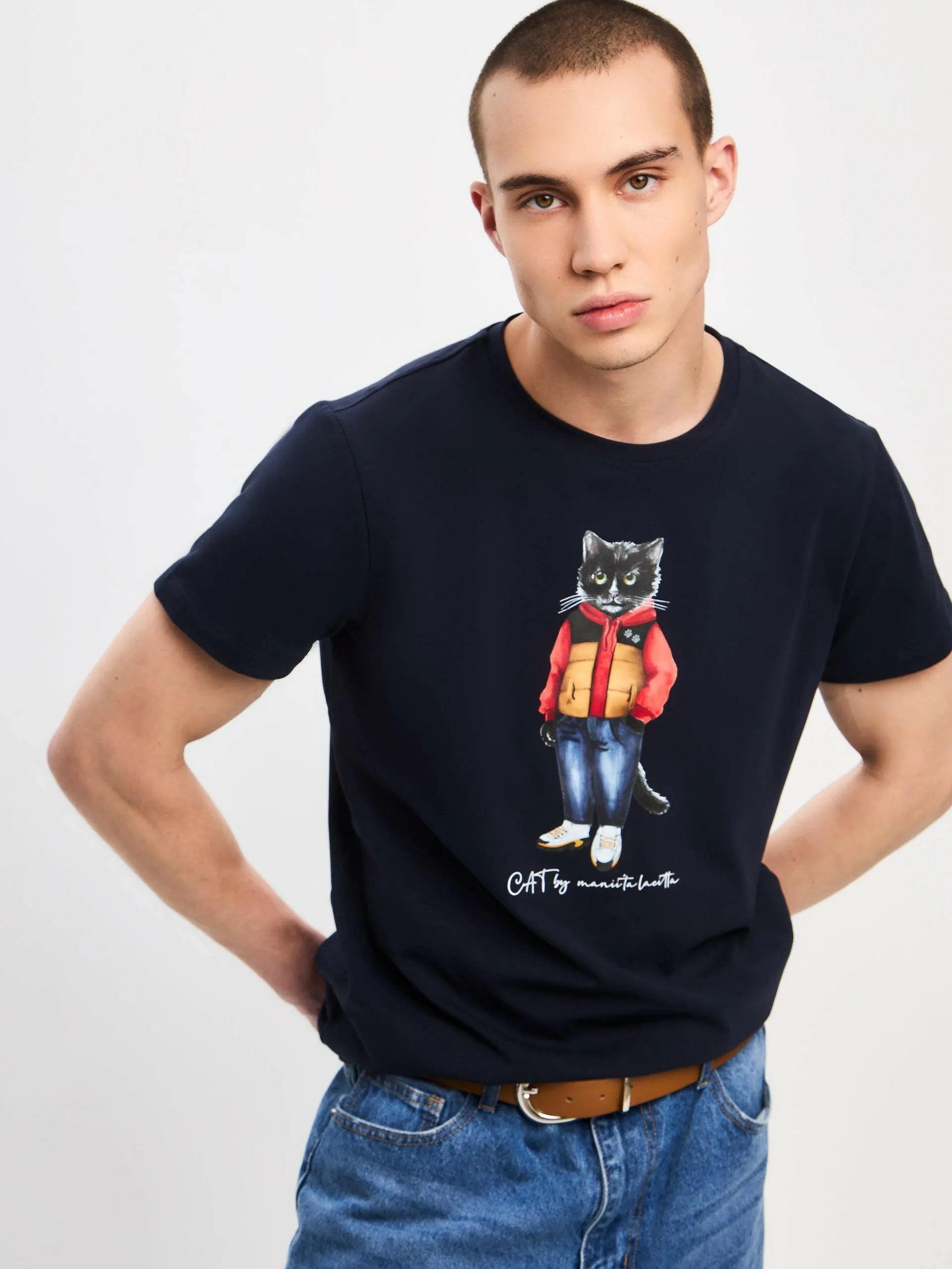 Blue Printed T-shirt SPORT CASUAL CAT