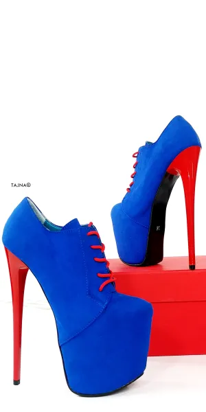 Blue Red Suede Oxford Ankle High Heels