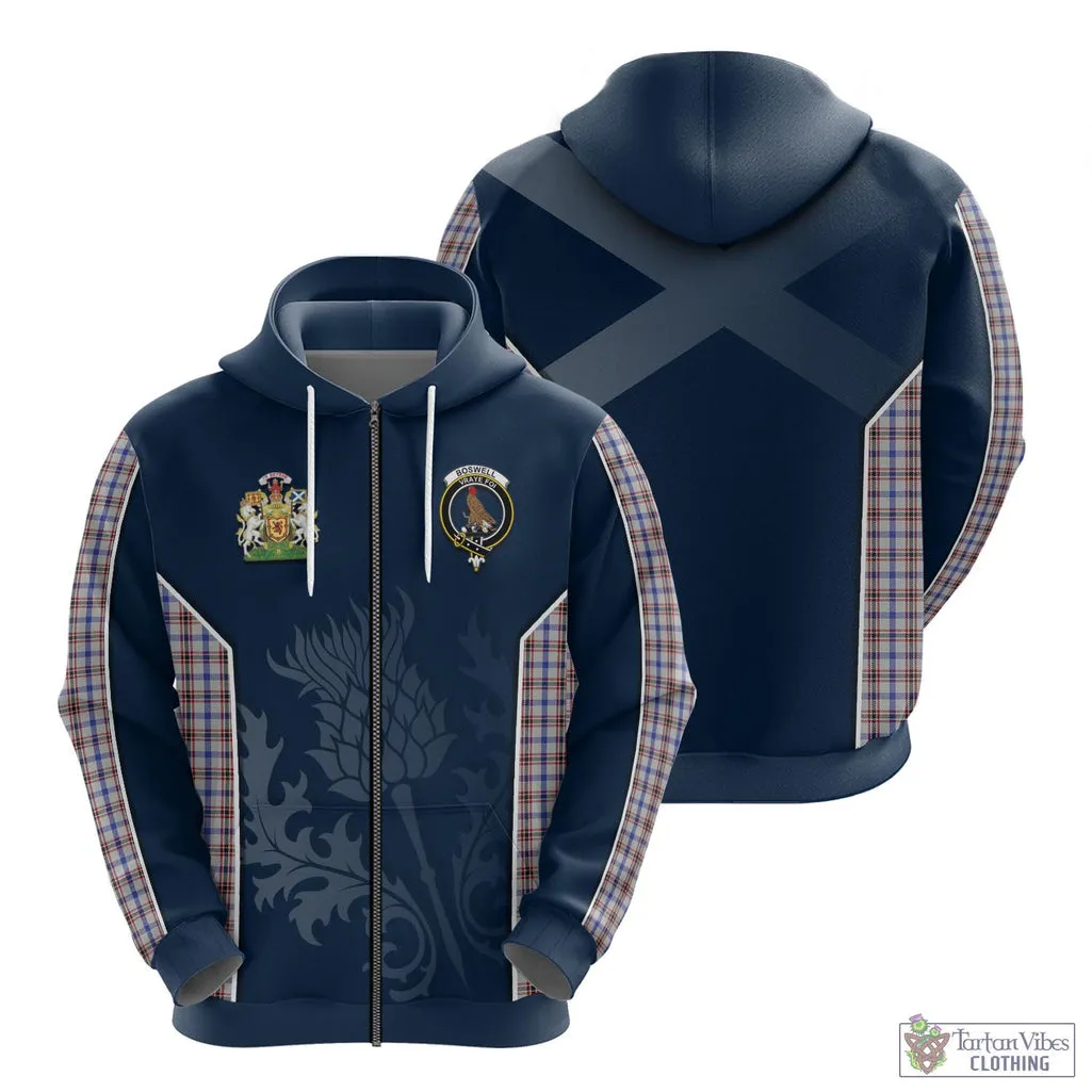 Boswell Tartan Hoodie with Family Crest and Scottish Thistle Vibes Sport Style
