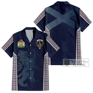 Boswell Tartan Short Sleeve Button Shirt with Family Crest and Lion Rampant Vibes Sport Style