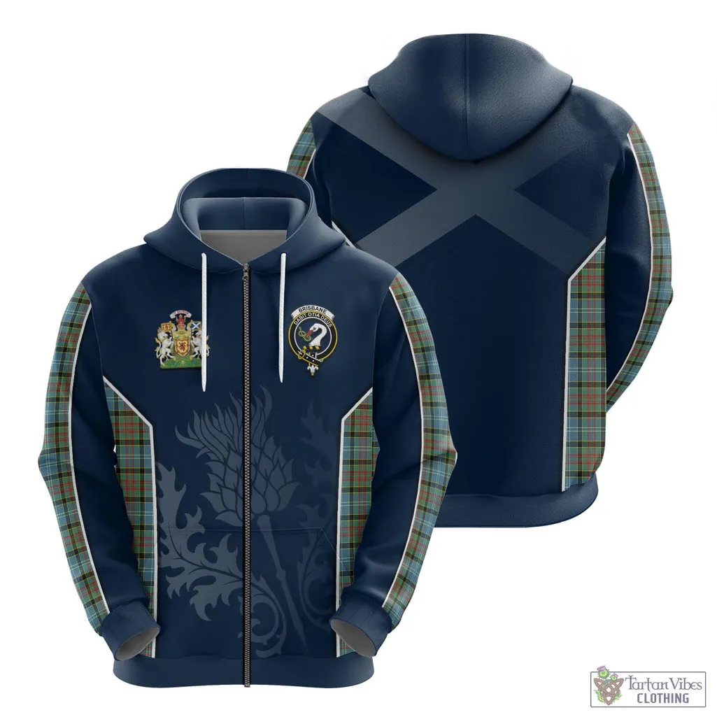 Brisbane Tartan Hoodie with Family Crest and Scottish Thistle Vibes Sport Style