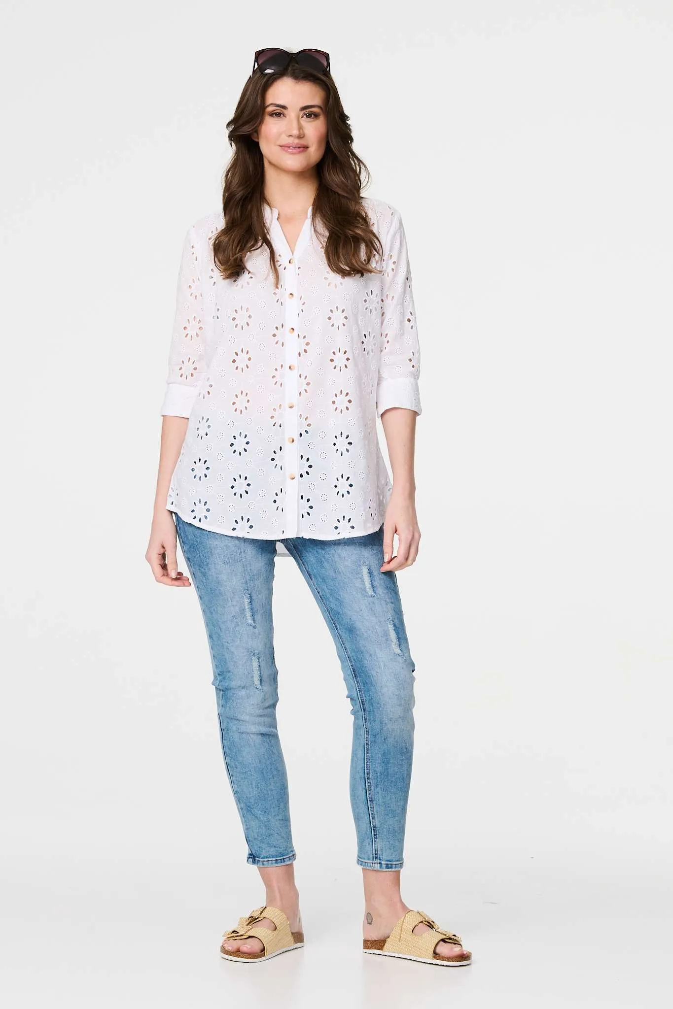 Broderie Anglaise 3/4 Sleeve Shirt