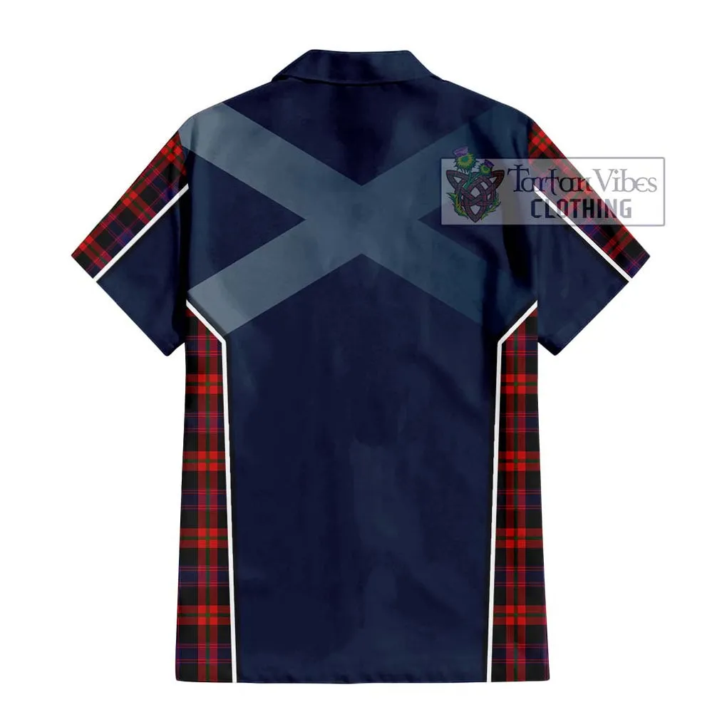 Brown (Broun) Tartan Short Sleeve Button Shirt with Family Crest and Lion Rampant Vibes Sport Style