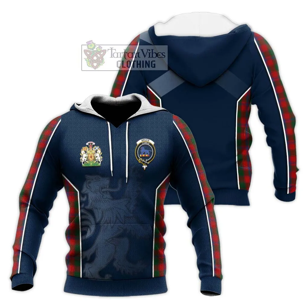 Bruce Old Tartan Knitted Hoodie with Family Crest and Lion Rampant Vibes Sport Style