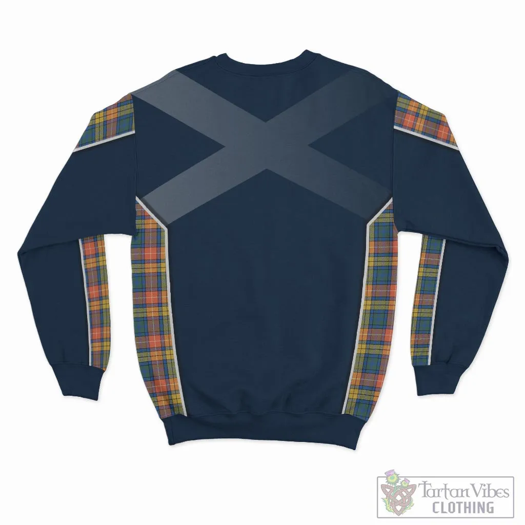 Buchanan Ancient Tartan Sweatshirt with Family Crest and Scottish Thistle Vibes Sport Style