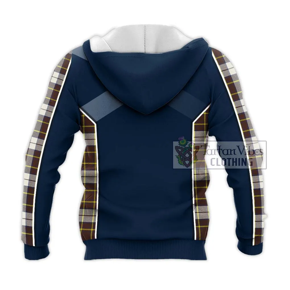 Burns Battalion Weathered Tartan Knitted Hoodie with Family Crest and Lion Rampant Vibes Sport Style