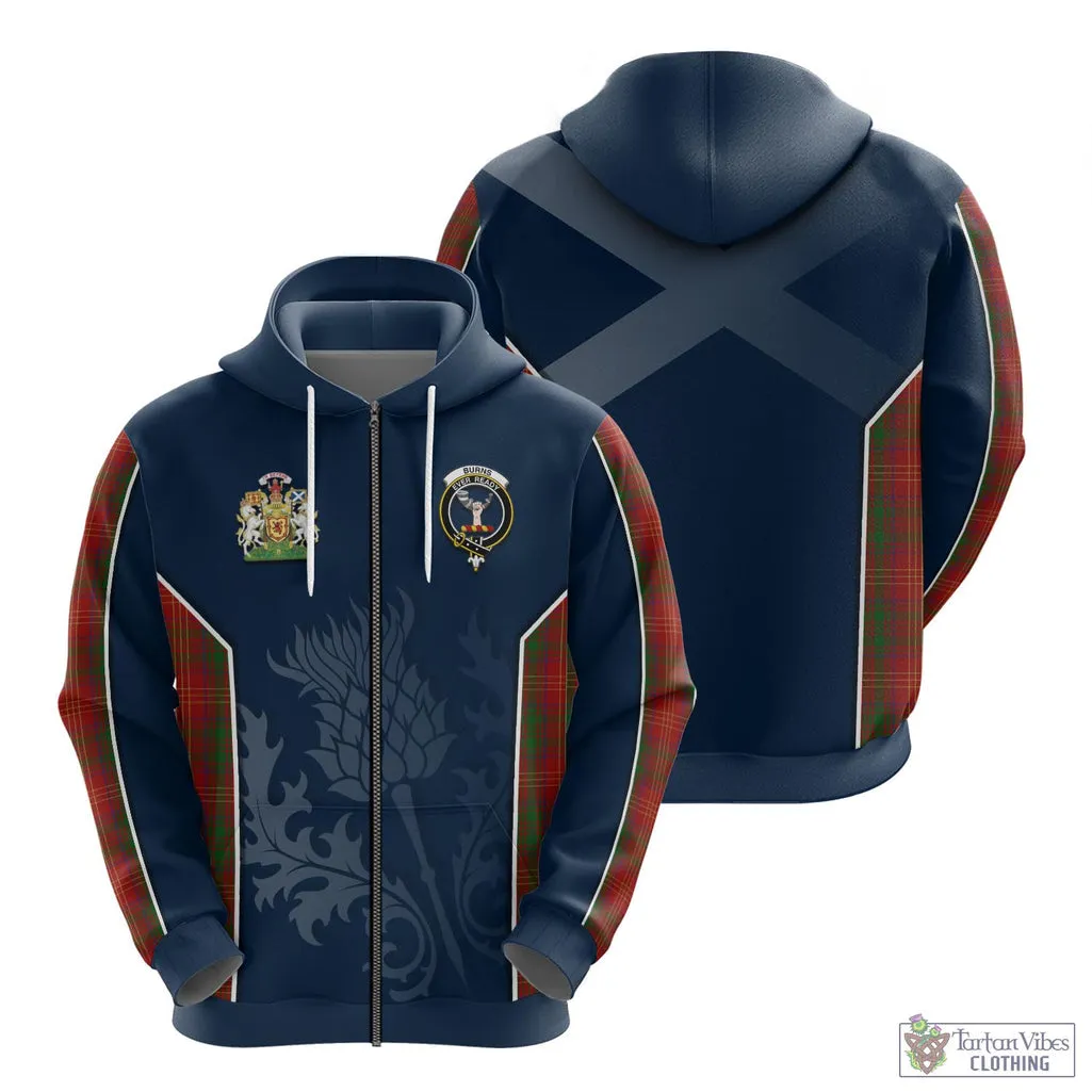 Burns Tartan Hoodie with Family Crest and Scottish Thistle Vibes Sport Style