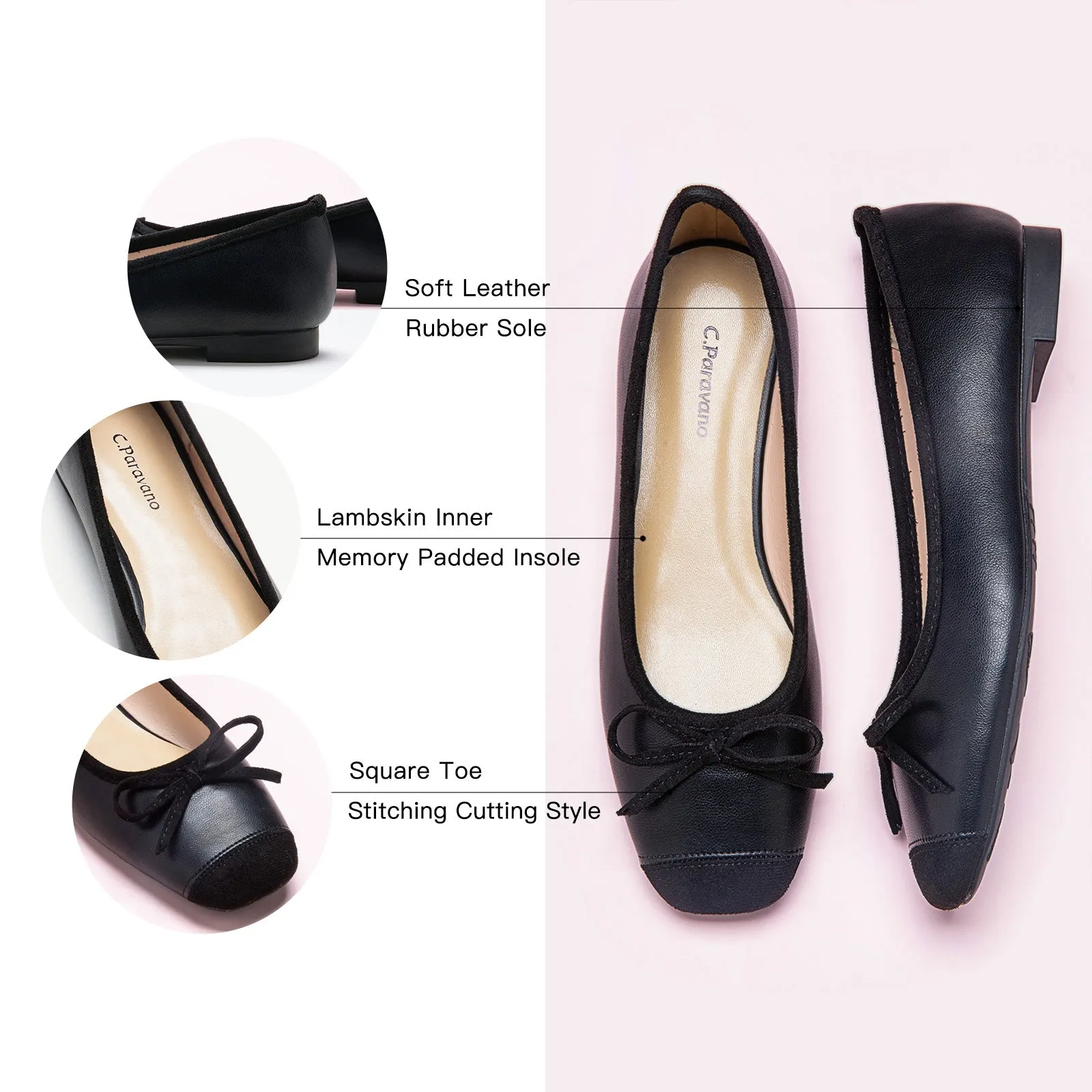 Cap-Toe Ballet Flats (Elena) Black