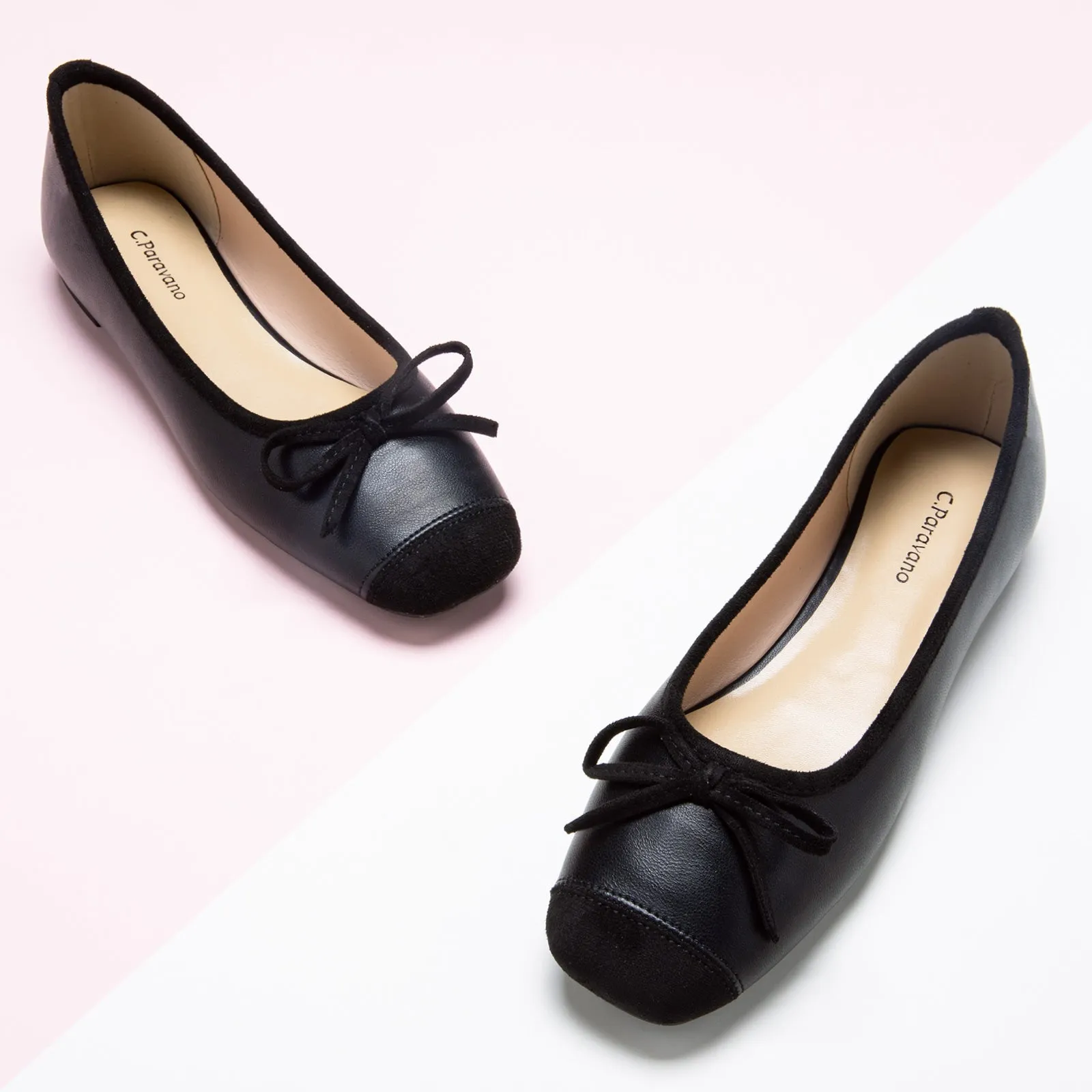 Cap-Toe Ballet Flats (Elena) Black