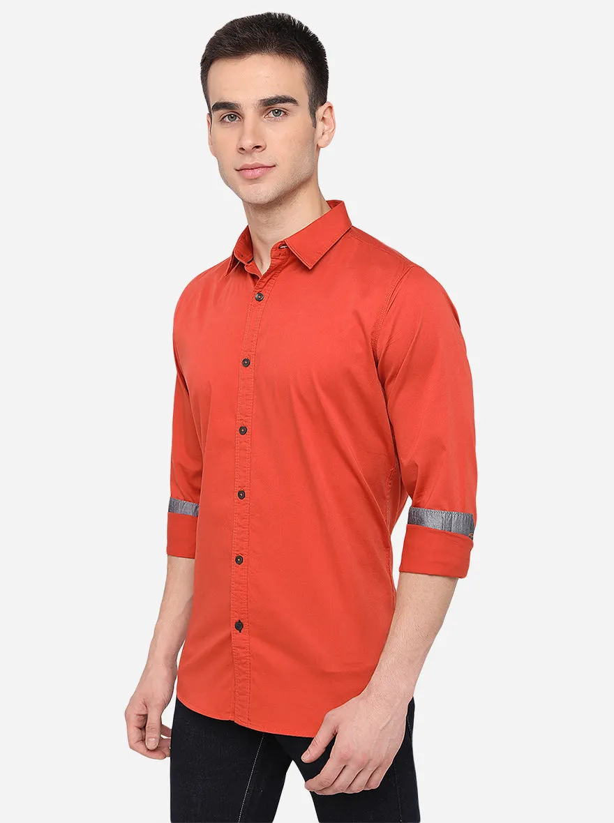 Cherry Red Solid Slim Fit Casual Shirt | JadeBlue