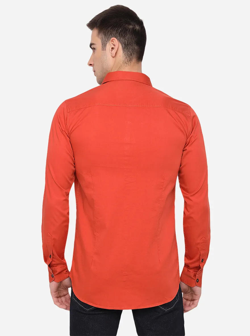 Cherry Red Solid Slim Fit Casual Shirt | JadeBlue