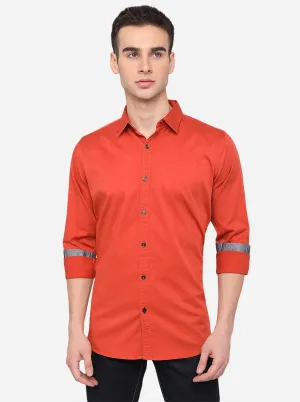 Cherry Red Solid Slim Fit Casual Shirt | JadeBlue