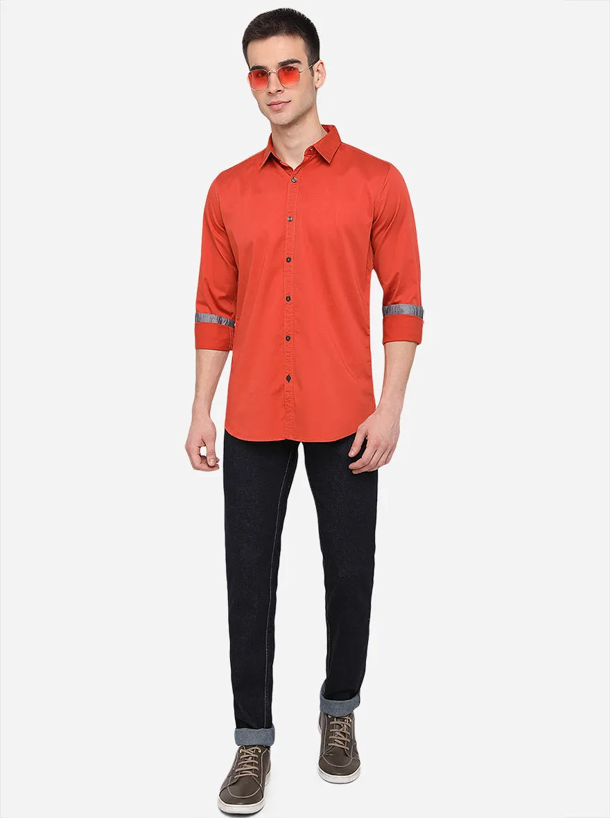 Cherry Red Solid Slim Fit Casual Shirt | JadeBlue