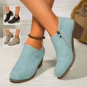 Chunky Heel Round Toe Ankle Boots