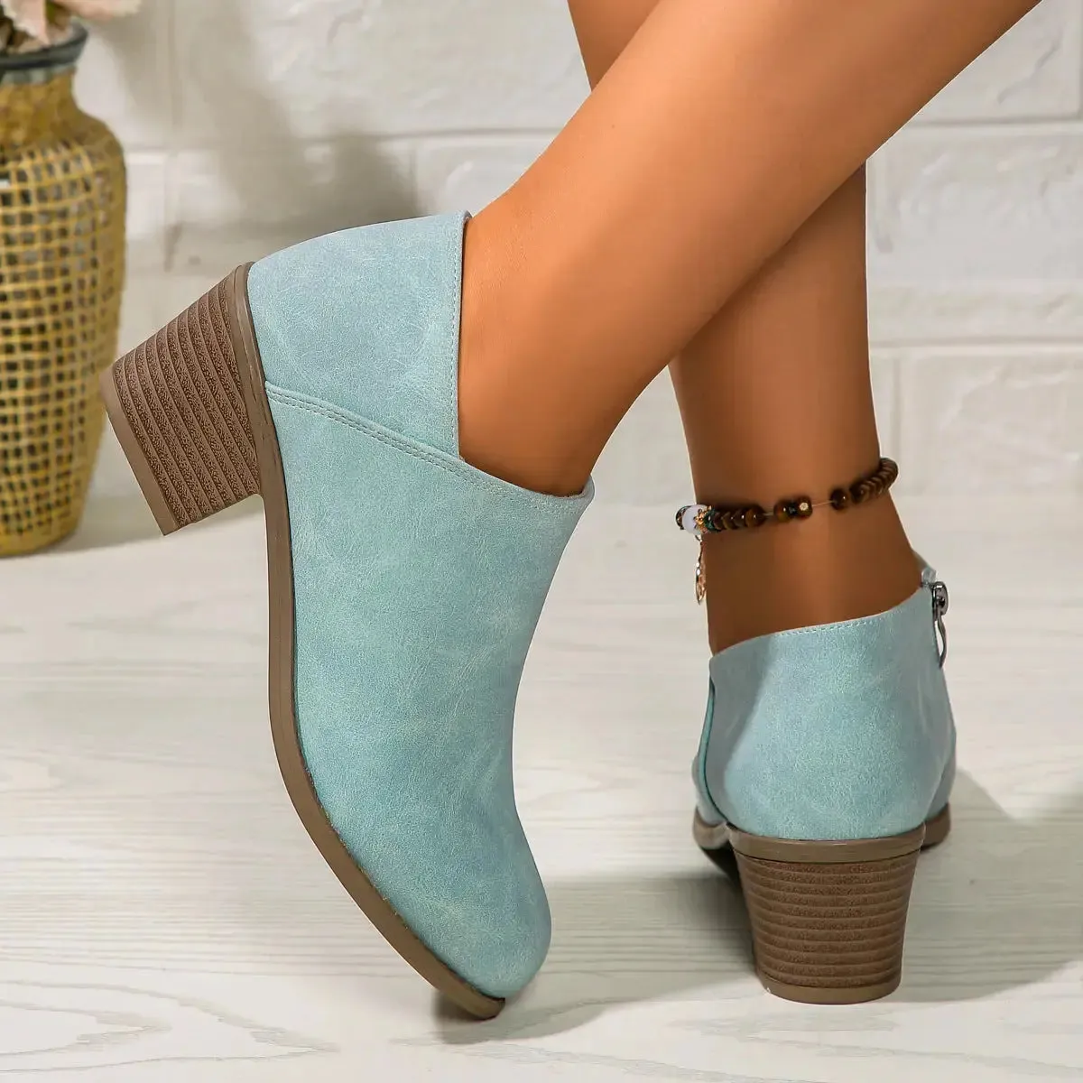 Chunky Heel Round Toe Ankle Boots