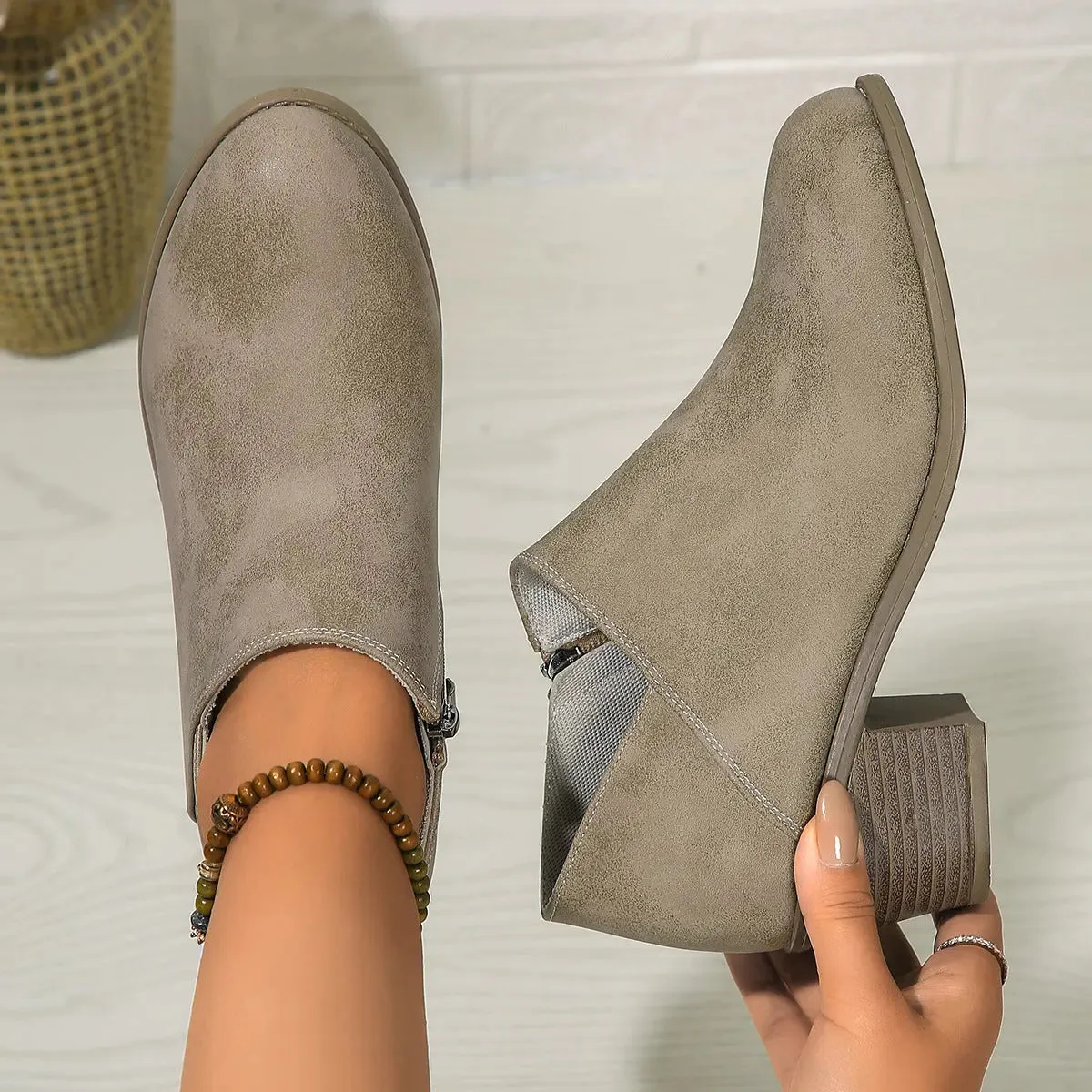 Chunky Heel Round Toe Ankle Boots