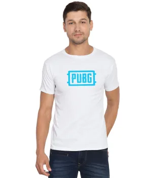 Cliths Printed Pubg Tshirts For Men/White And Sky Men's Pubg Tshirt Half Sleeve