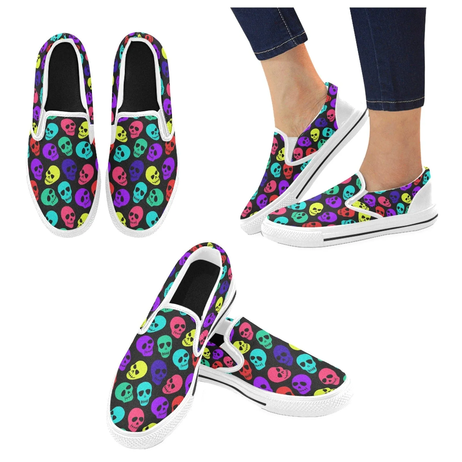 Colorful Skull Slip-on Canvas Kid's Shoes