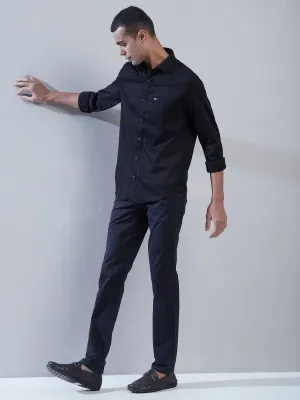 Cotton Stretch Navy Plain Slim Fit Full Sleeve Casual Shirt