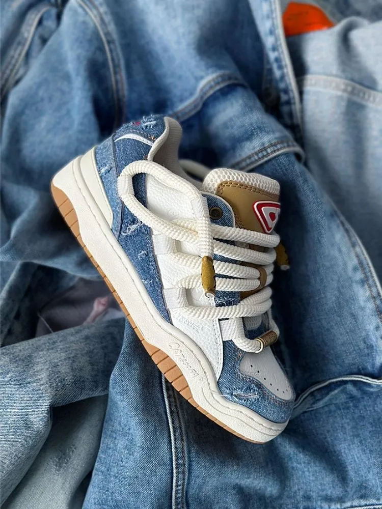 Denim Blue Casual Sport Lace Up Sneakers【s0000002570】