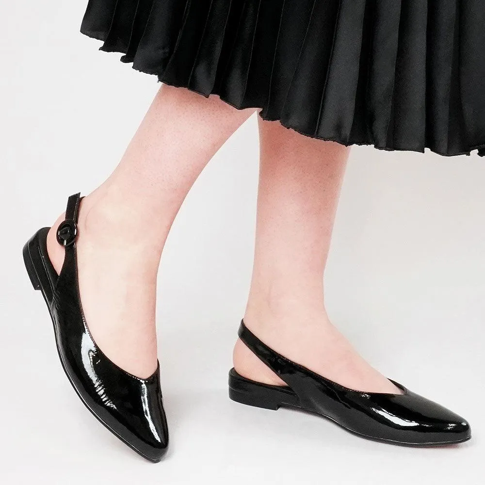 Fairy Black Patent Leather Slingback Flats