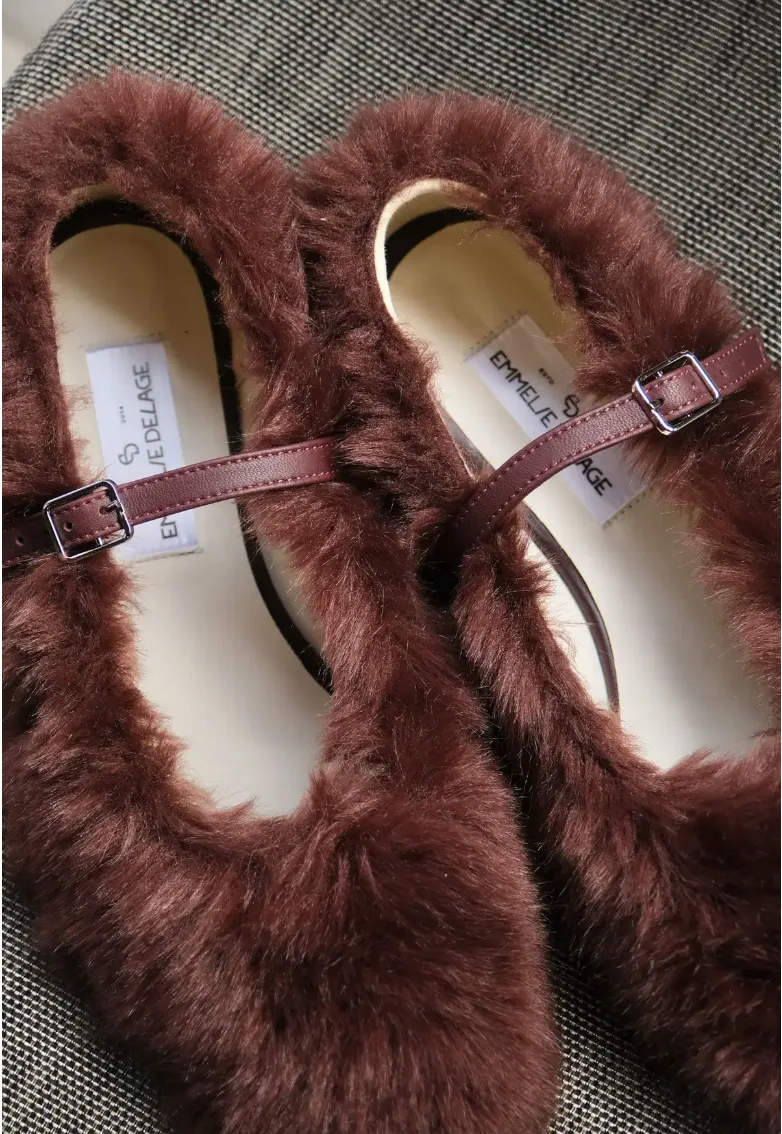 Faux Fur Ballet Flats Purpur