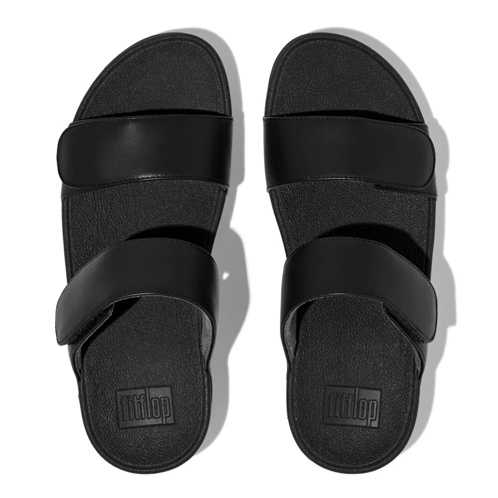 FitFlop Lulu Leather Velcro Adjustable Slides Black