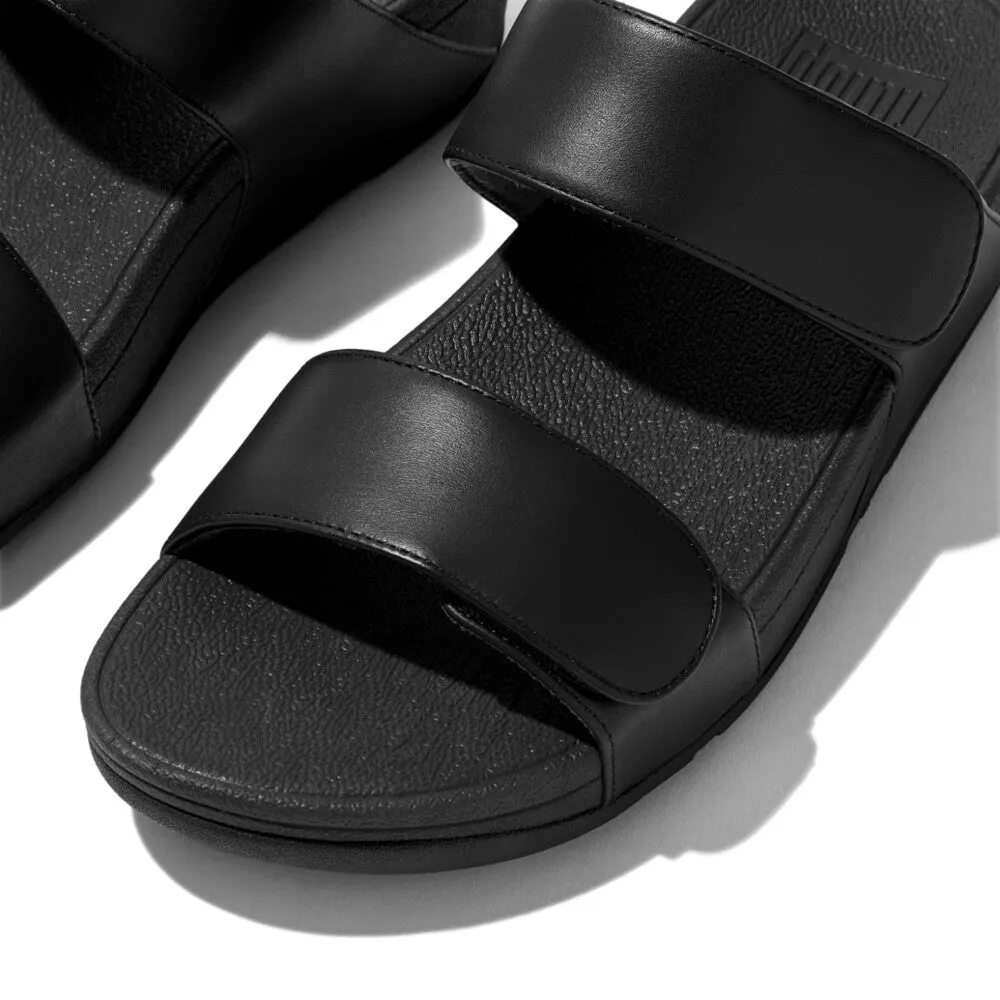FitFlop Lulu Leather Velcro Adjustable Slides Black