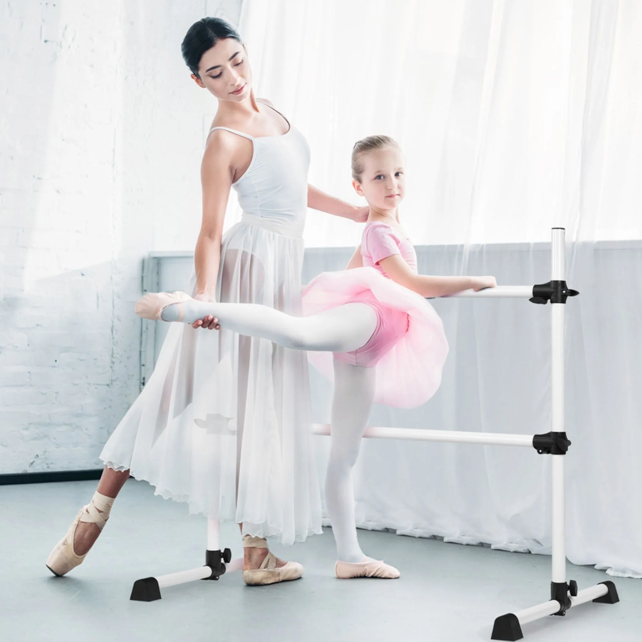 Freestanding and portable Double Ballet / stretch Barre