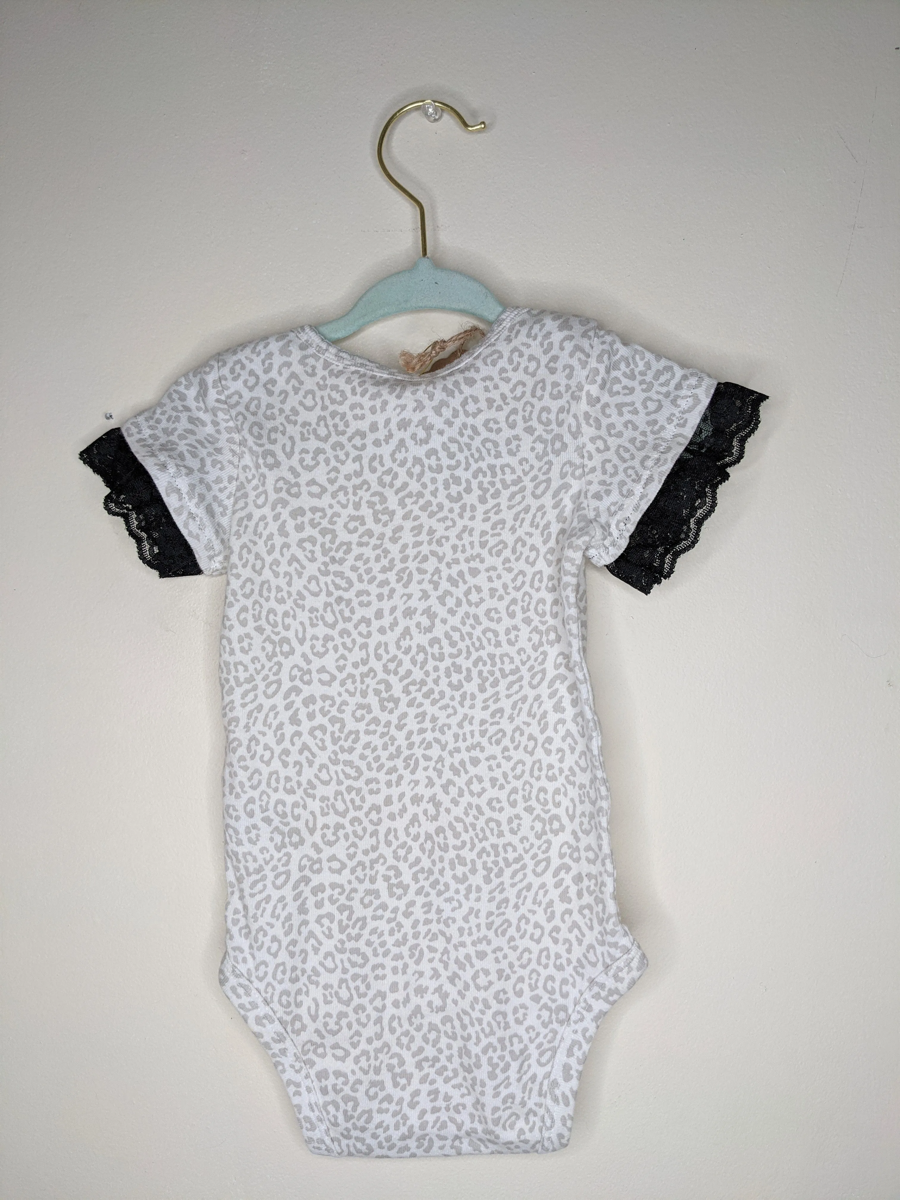 Grey Leopard Print Ballerina Lace Baby Bodysuit - 9 months