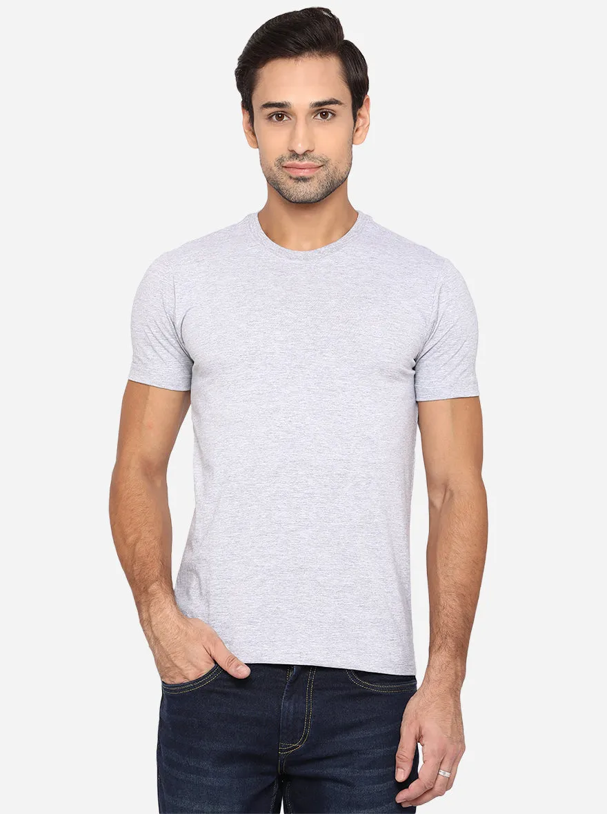 Grey Melange Solid Slim Fit T-Shirt | JadeBlue