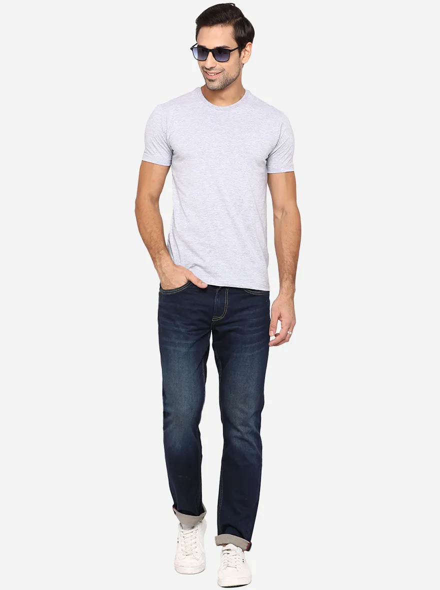 Grey Melange Solid Slim Fit T-Shirt | JadeBlue