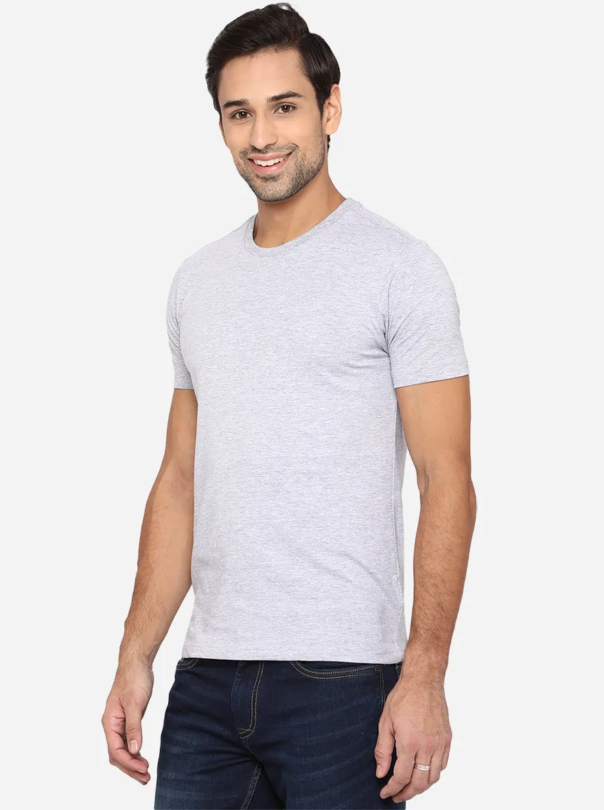 Grey Melange Solid Slim Fit T-Shirt | JadeBlue