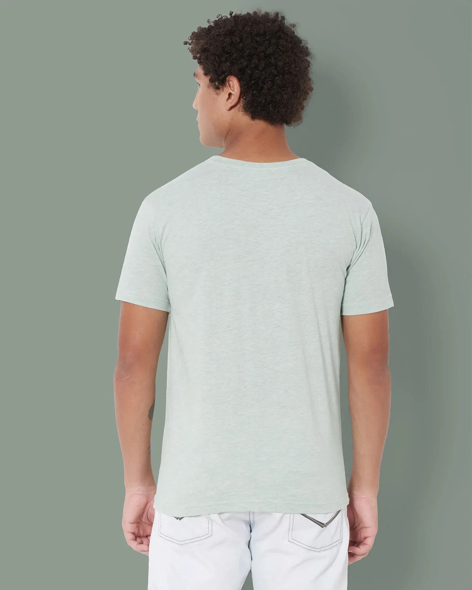 Half Sleeves Crew Neck: Celadon Melange