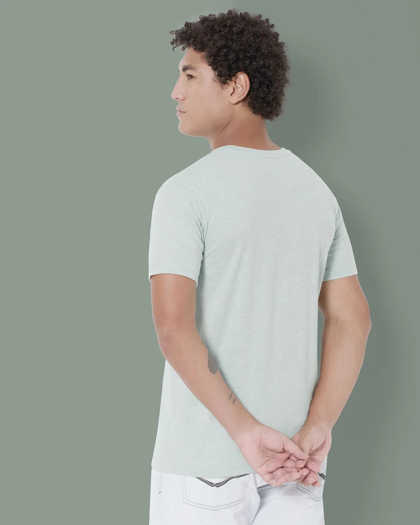 Half Sleeves Crew Neck: Celadon Melange