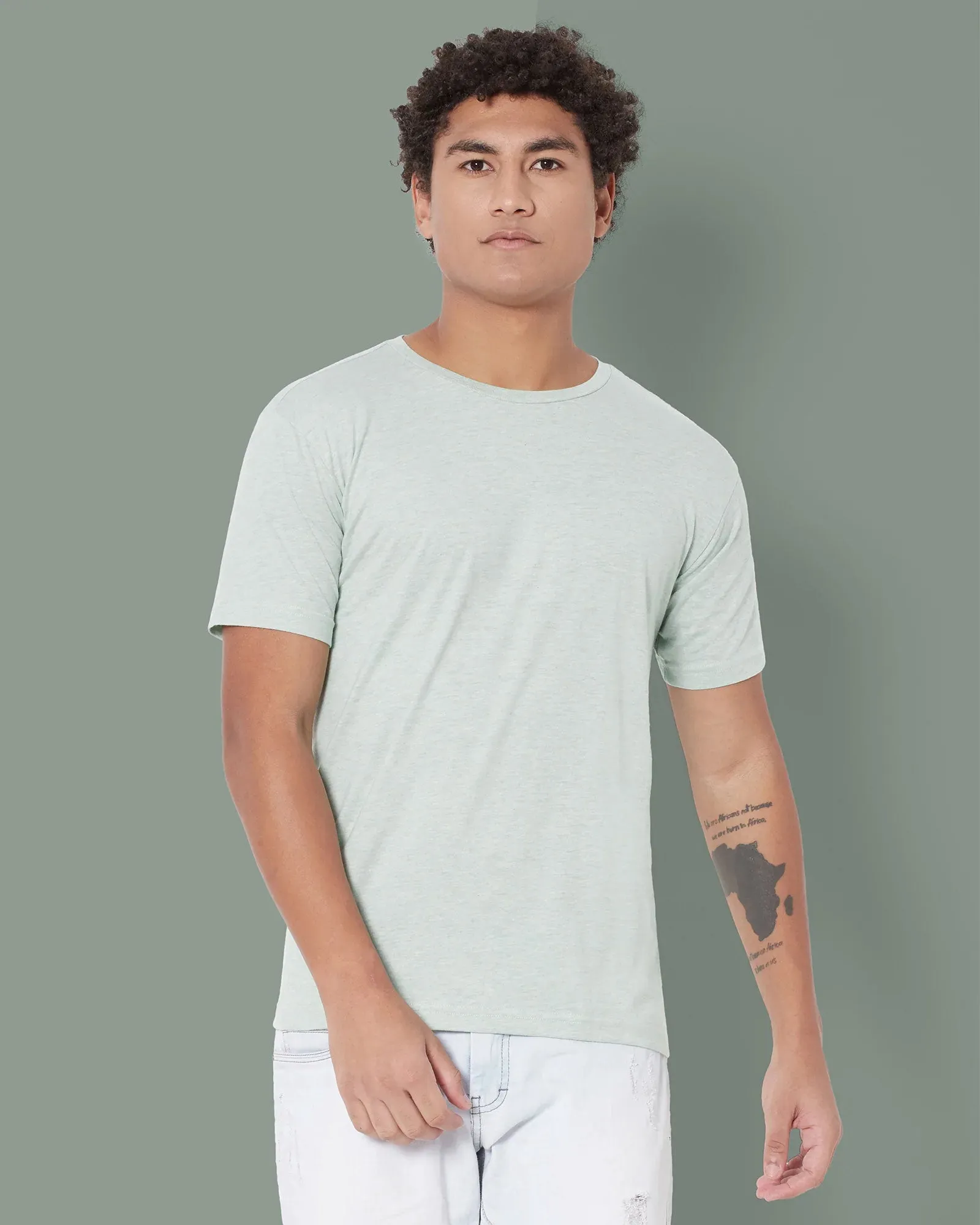 Half Sleeves Crew Neck: Celadon Melange