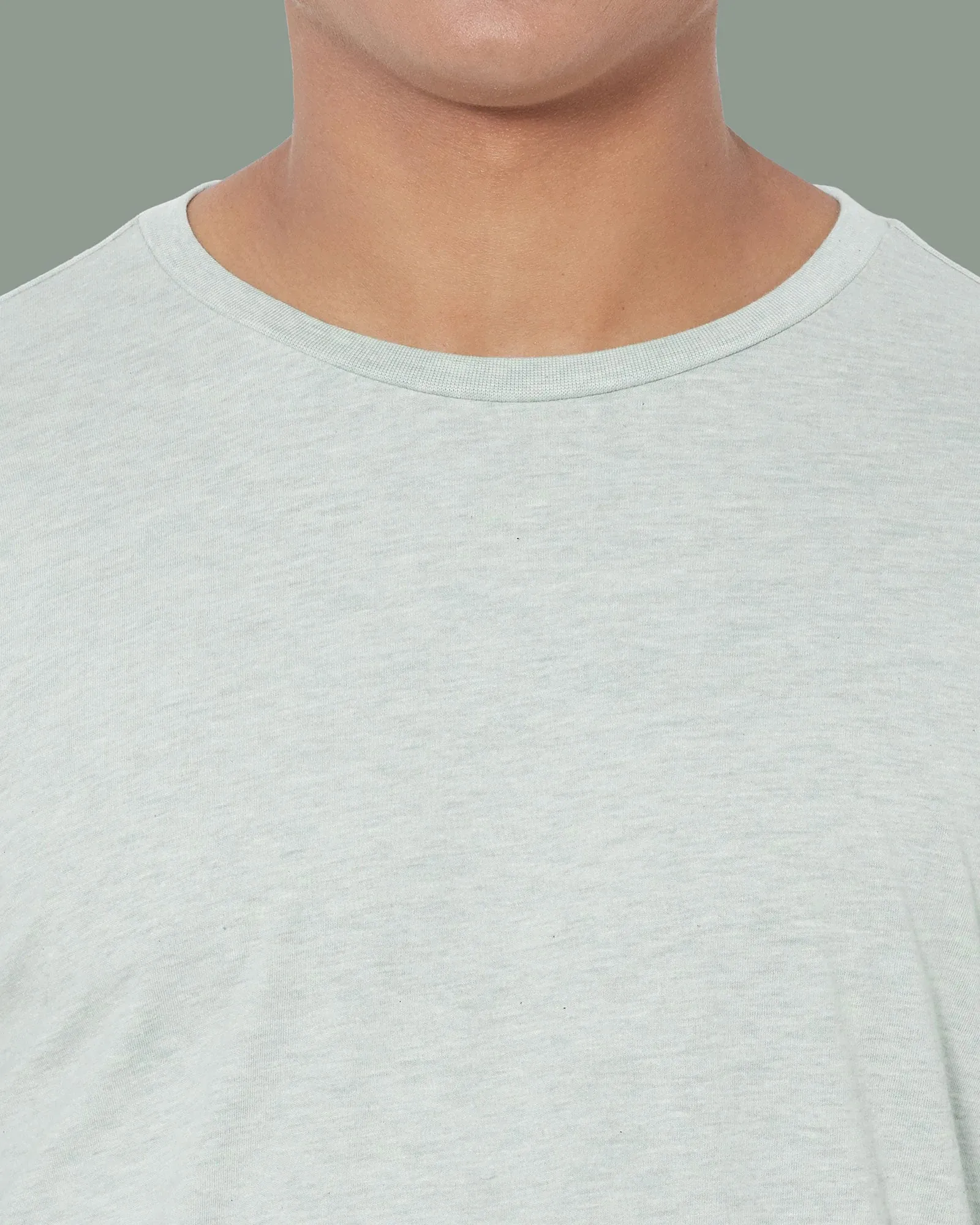 Half Sleeves Crew Neck: Celadon Melange