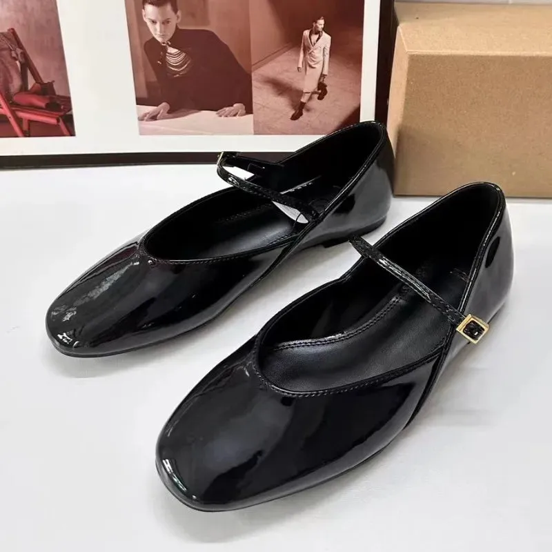 Hnzxzm 2024 Autumn Women Mary Jane Shoes Shallow Round Toe Comfortable Soft Sole Buckle Strap Big Size Designer Ladies Ballet Flats