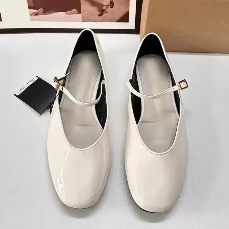 Hnzxzm 2024 Autumn Women Mary Jane Shoes Shallow Round Toe Comfortable Soft Sole Buckle Strap Big Size Designer Ladies Ballet Flats