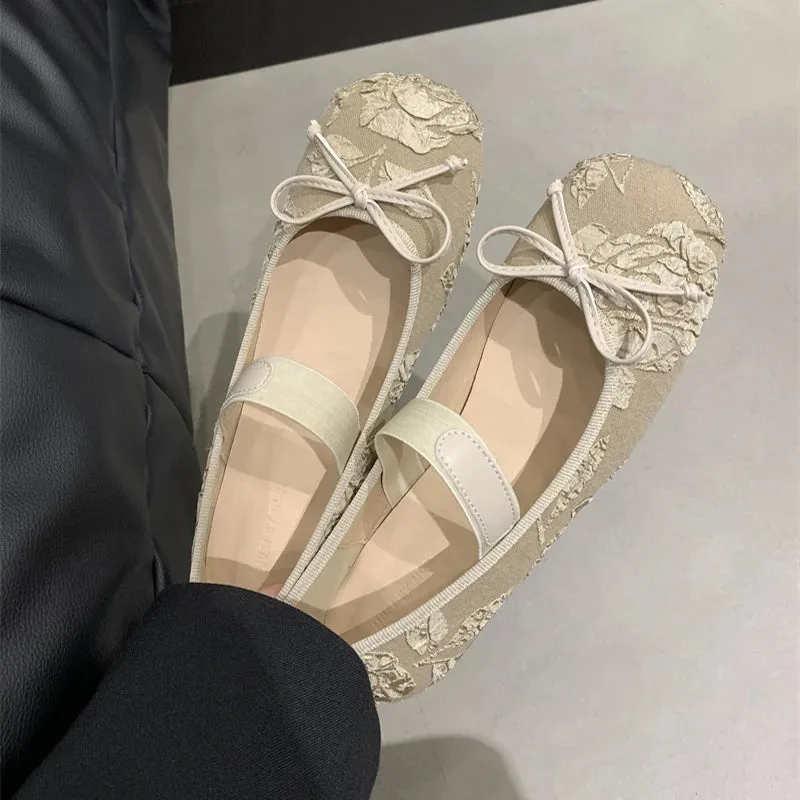 Hnzxzm Butterfly-knot Women Ballet Flats Shoes Fashion Ladies Shallow Slip On Soft Sole Shoes 2024 New Women's Comfort Ballerina Shoes