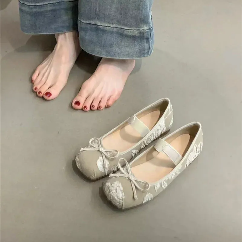 Hnzxzm Butterfly-knot Women Ballet Flats Shoes Fashion Ladies Shallow Slip On Soft Sole Shoes 2024 New Women's Comfort Ballerina Shoes
