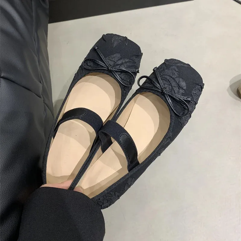 Hnzxzm Butterfly-knot Women Ballet Flats Shoes Fashion Ladies Shallow Slip On Soft Sole Shoes 2024 New Women's Comfort Ballerina Shoes