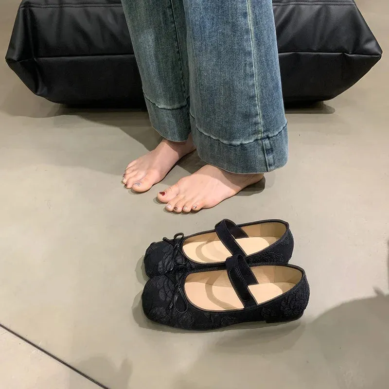 Hnzxzm Butterfly-knot Women Ballet Flats Shoes Fashion Ladies Shallow Slip On Soft Sole Shoes 2024 New Women's Comfort Ballerina Shoes