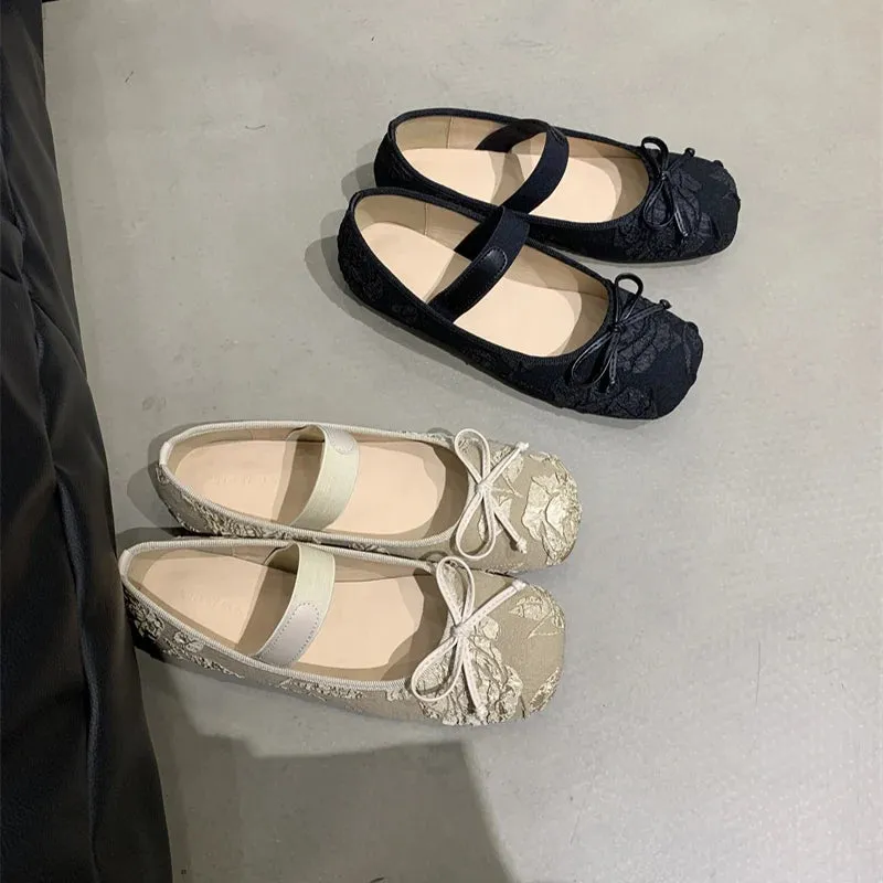 Hnzxzm Butterfly-knot Women Ballet Flats Shoes Fashion Ladies Shallow Slip On Soft Sole Shoes 2024 New Women's Comfort Ballerina Shoes