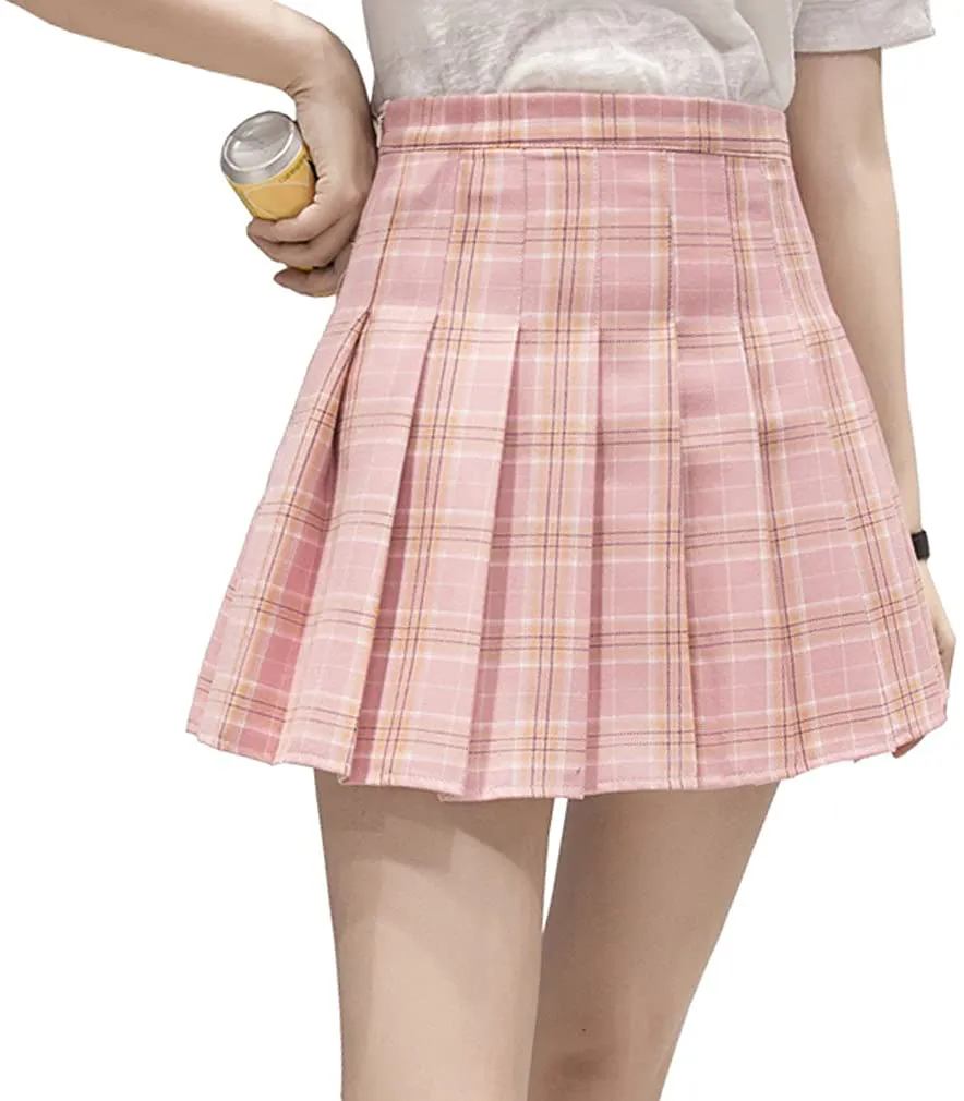 Hoerev Women Girls Short High Waist Pleated Skater Tennis Skirt