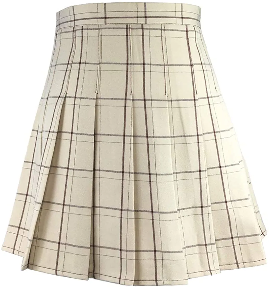 Hoerev Women Girls Short High Waist Pleated Skater Tennis Skirt