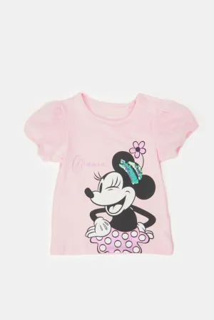 Infant Girls Pink Minnie Mouse Print T-Shirt