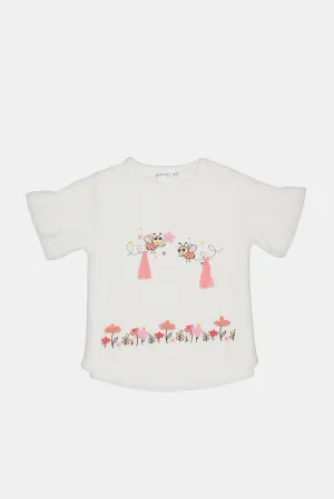 Infant Girls White Embellished T-Shirt
